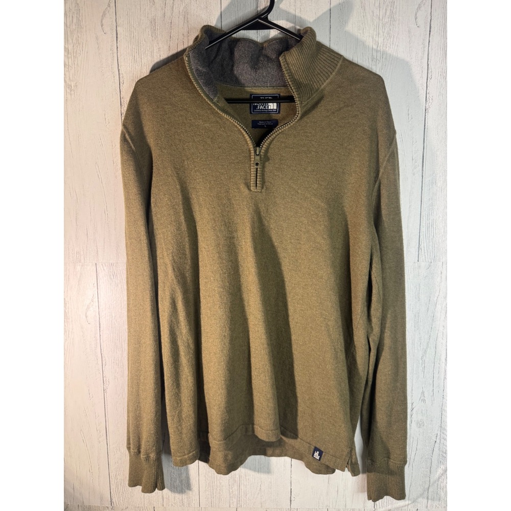 The North Face Mens Quarter Zip Sweater Olive Green Wool Blend Mock Neck Large - Picture 2 of 6